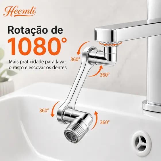 Extensor de Torneira Heemli Arejador 2 Jatos Braço Articulado Banheiro Pia