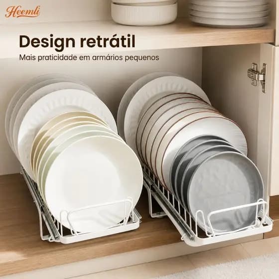 Organizador de Pratos Heemli Porta Pratos Deslizante para Armário Cozinha