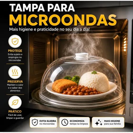 Tampa Protetora de Alimentos Para Microondas C Válvula E Alça De Proteção Bpa Free 26cm Anti Sujeira