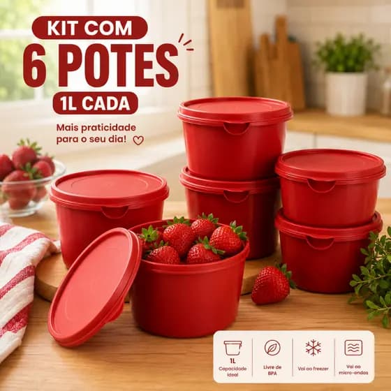 KIT 6 POTES COZINHA REDONDOS 1L