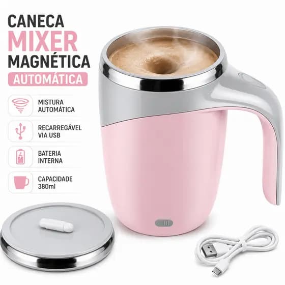 Caneca Mixer Magnética Automática USB 380ml Copo Misturador Elétrico Café Whey Protein Cappuccino