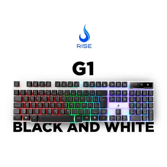 Teclado Gamer Rise Mode G1 Black and White RGB Rainbow Conector USB ABNT2 Semi Mecânico