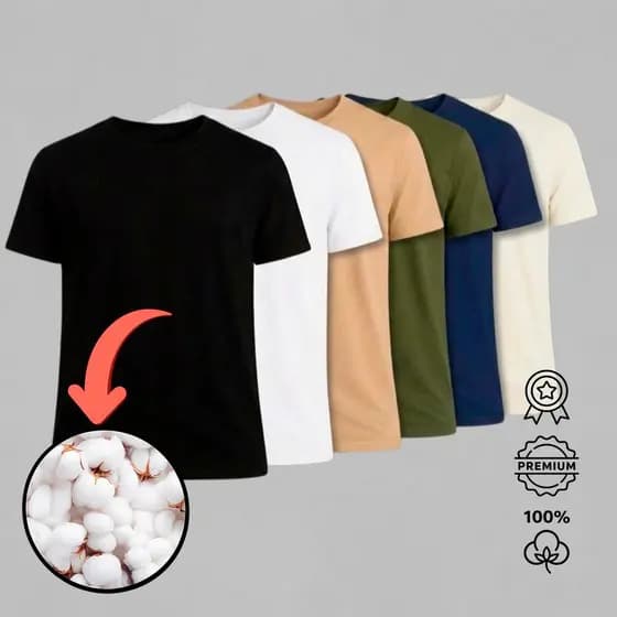Kit 6 Camisetas Básicas Unissex 100% Algodão Kit Casual Minimalista Confort Diário Premium Qualidade