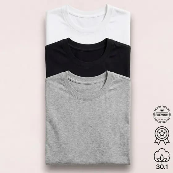 Kit 3 Camisetas Masculinas Básicas Lisas Malha Algodão 30.1 Premium Premium Dia a Dia Casual