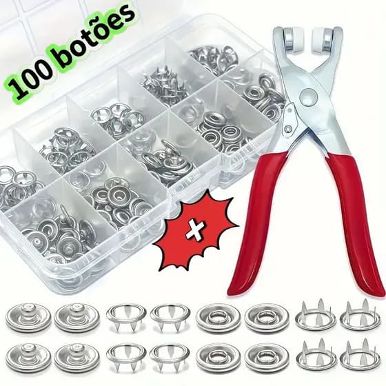 Alicate Aplicador com 100 Botões de Pressão de Metal, Kit Completo para Roupas, Costura e Artesanato LowPrice