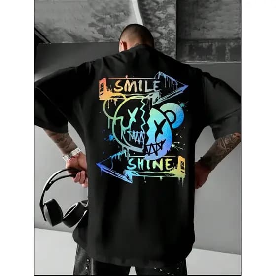 Camiseta Streetware Masculina Oversized Smile Algodão