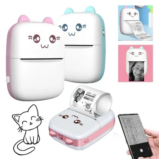 Mini Impressora Térmica Portátil Imprima Fotos e Desenhos Animados Sem Fio para Android e iOS Hd Gato bonito Voltik