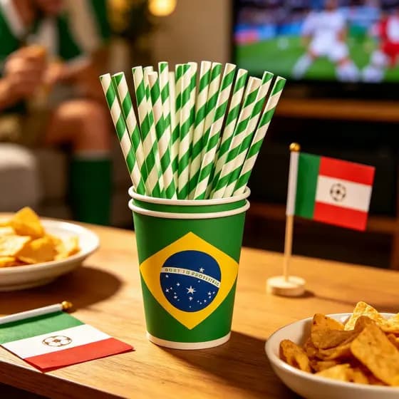100 Unid Canudos De Papel Topo De Bolo Oferta Copa Do Mundo