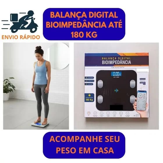Balança Bio Peso Digital e Gordura Bioimpedância Inteligente até 180kg Adultos Casa e Academia