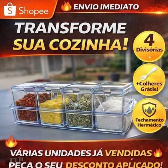 Porta Temperos Acrílico com Suporte Antiderrapante