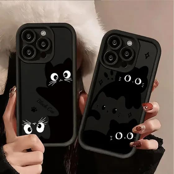 Capinha Capa de Silicone Anti-impacto Gato Fofo Para iPhone 17 16 15 14 13 12 11 XR Pro Max Plus Normal Case JGSY80