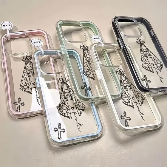 Capa 3 Em 1 Capinha Orando Virgem Maria Para IPhone 13 11 12 1415 1617 Air Pro Max Normal Transparente Acrílico Anti-Imp