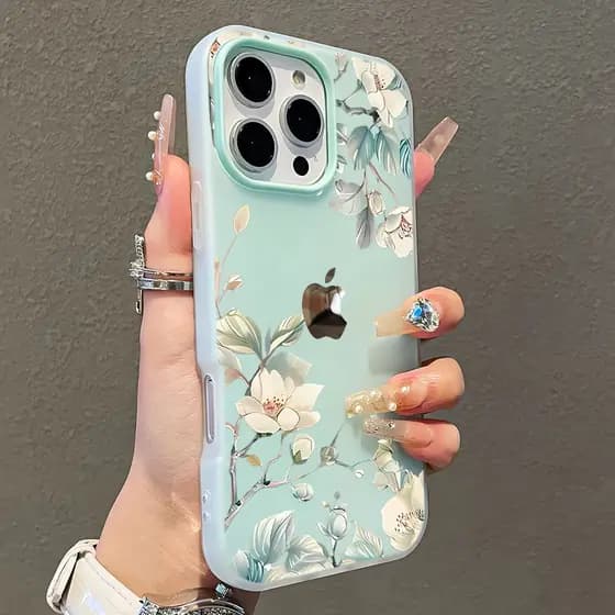 Brinde Metal Incluso Sem Custo Extra Capa Capinha Para iPhone 16 15 14 Plus 13 12 11 17 Air Pro MaxFloral Branco Normal