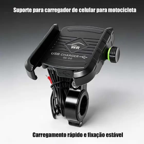 Suporte De Celular Para Motocicleta De Alumínio Com Carregador Turbo QC 3.0