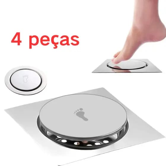 Ralo Click Inteligente 10x10 Cm Quadrado Redondo Inox Cromado - Veda Cheiro Banheiro Casa Cozinha