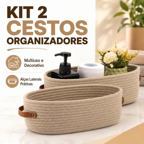 Marrom Cesto organizador de corda de algodão diversos de mesa com Alças de Couro banheiro e para guardar brinquedos