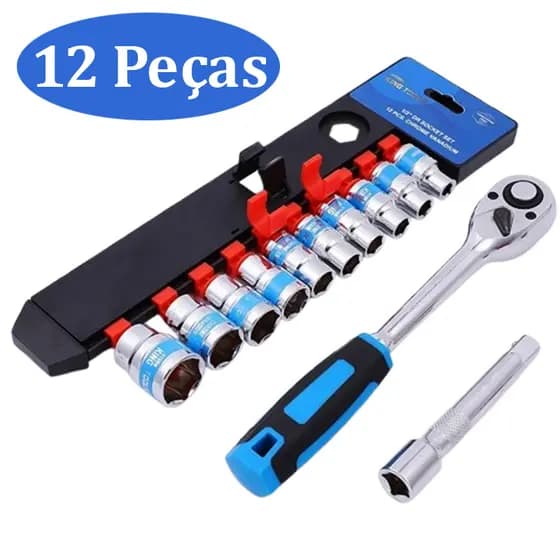 Kit de manga hexagonal 1/2 catraca 12 peças 10 a 24 mm com haste de extensão