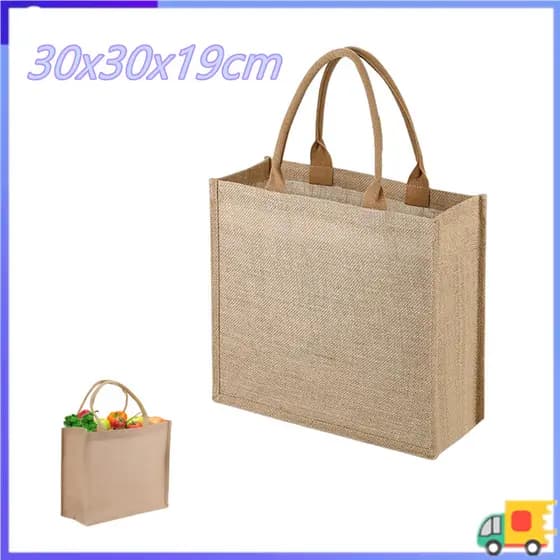 Bolsa feminina de linho grosso, bolsa de tecido ecológica de praia, sacola de compras, sacola de presente de casamento