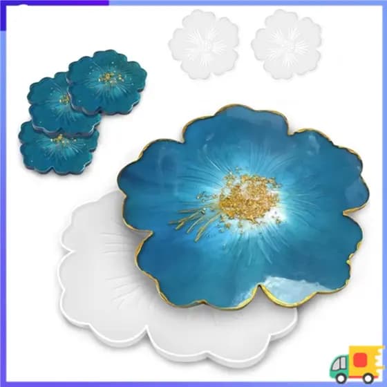 Molde de Silicone em forma de flor DIY bandeja de resina epóxi conjunto de três peças