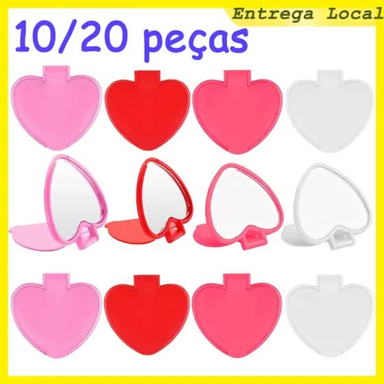 10/20 peças de espelho com capa protetora, pequeno espelho em forma de amor, espelho de maquiagem dobrável