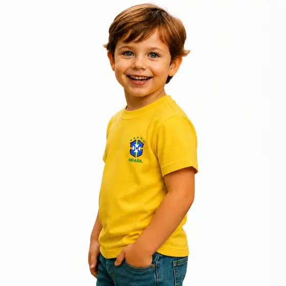 Camiseta Camisa blusa Infantil Com Bandeira do Brasil. 100% Algodão