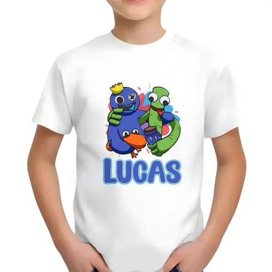 Camiseta infantil Rainbow Friends babão azul com nome - Camiseta Infantil Rainbow Friends (LEIA A DESCRIÇÃO)
