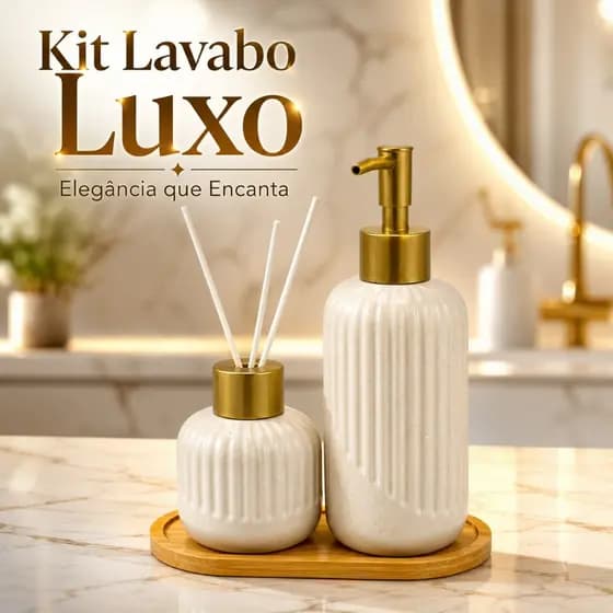 Kit Banheiro Dispenser Sabonete Porta Sabonete Líquido Difusor de Aromas Kit Lavabo com Bandeja