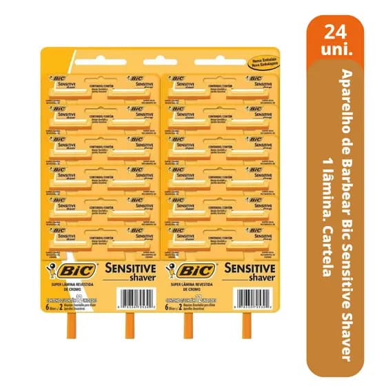 Kit 24 Aparelhos De Barbear Bic Sensitive Shaver - Cartela Fechada