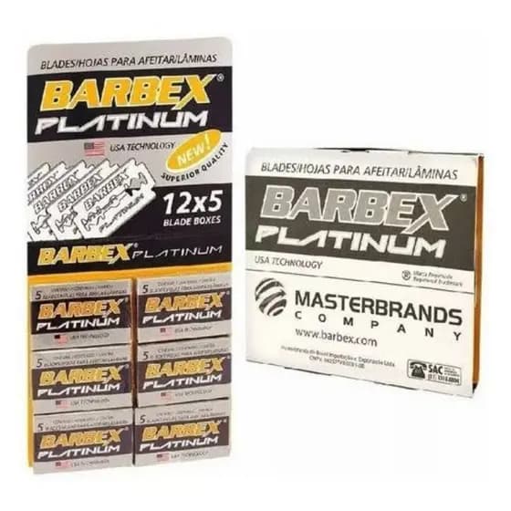 50 Lâminas de Barbear Barbex Platinum Inox - Fio Profissional Alta Precisão para Navalhete e Acabamento