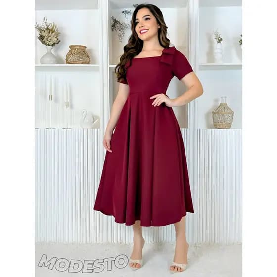 Vestido Feminino Midi Evangélico Plus Size Social Alfaiataria Premium