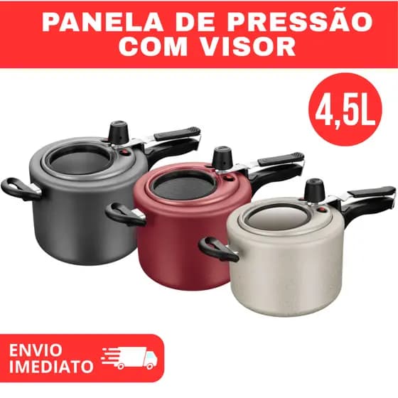 Panela de Pressão 4,5L Com Visor Superior Grande Antiaderente MTA Grafite/Cereja/Baunilha