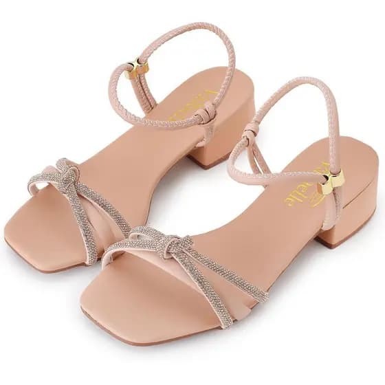 Sandalia Feminina Bloco Quadrado Strass Macio Confortavel