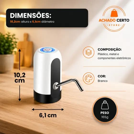 Bomba Recarregável para Galão de Água USB Elétrica Automática Dispensador Universal