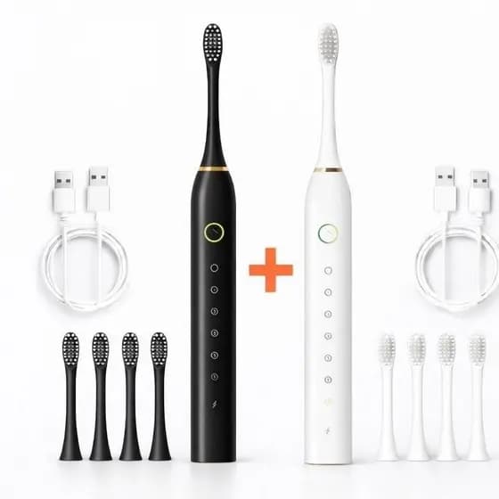 2/1 Escovas Elétricas Sônicas IPX7 + 8 Refis | 7 Modos | Recarregável USB | Limpeza Profissional