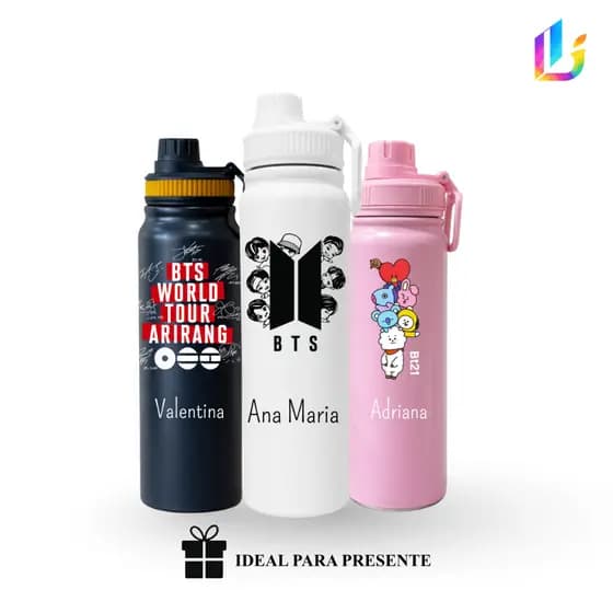 Garrafa Térmica Inox 800ml Personalizado Kpop Army/BTS - Presente Aesthetic