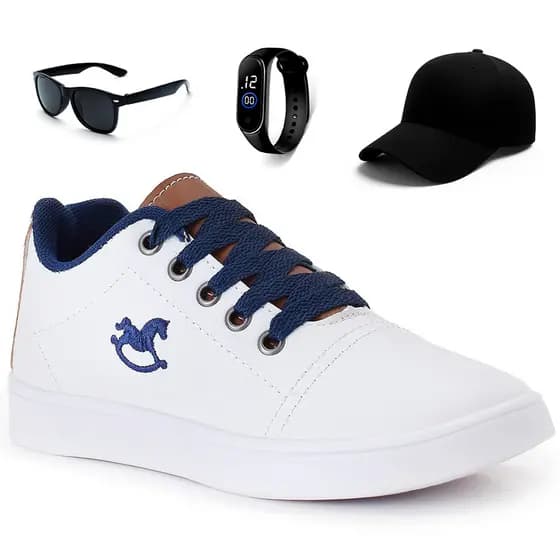 Kit Tênis Infantil Menino Casual Branco + Boné + Relógio + Óculos Henry Kids