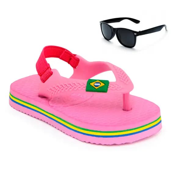 Kit Chinelo Infantil Bebê Menina Com Elástico + Óculos Infantil Henry Kids
