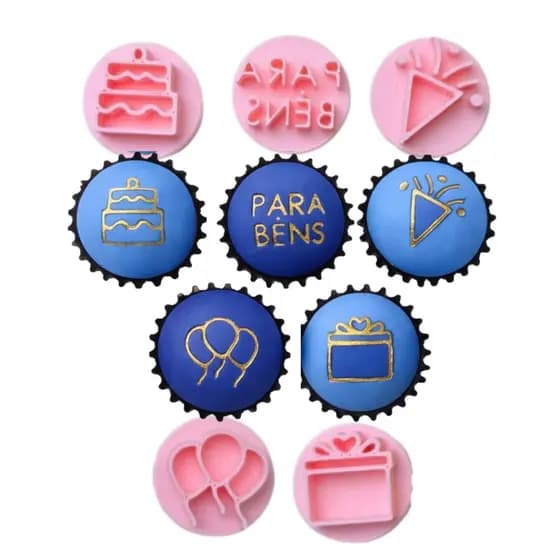 Kit Carimbos Para Doces Parabéns para Brigadeiro, Doce, Docinhos, Confeitaria, Fest, Junino 5 peças