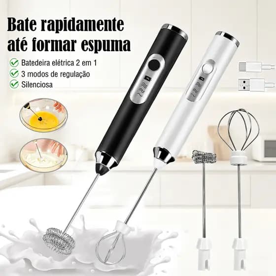 2 em 1 Batedor Misturador Mixer Elétrico para Bebidas Leite Café Clara de Ovo 25/30cm