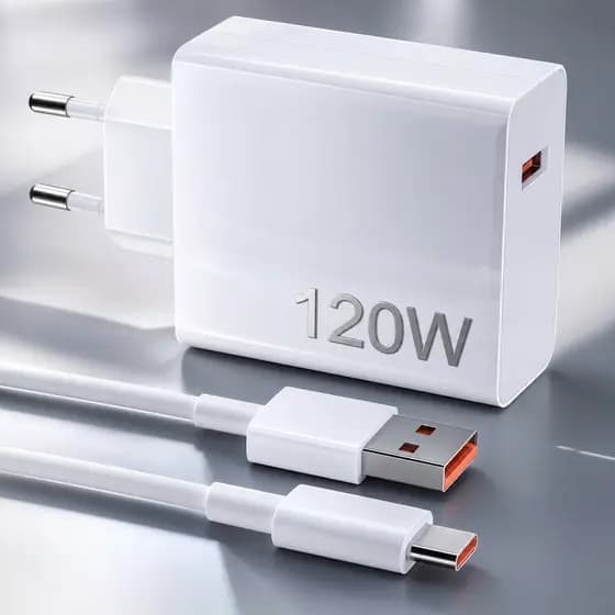 Carregador 120W Rápido 6A | Cabo USB, Cabo Tipo C e Cabo Tipo 1M Compatível com Mi Turbo Charge Turbo Power