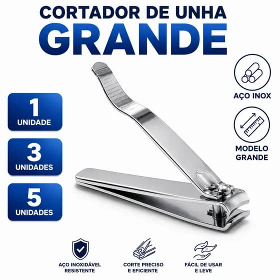Cortador de Unha Grande Inox Com Lixa Embutida 1 3 5 Unidades