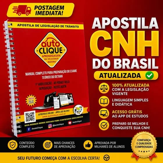 Apostila CNH Brasil Completa Legislação de Trânsito DETRAN Prova Teórica 1ª Habilitação Atualizada + APP DE ESTUDO