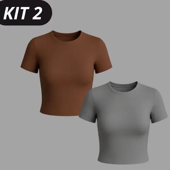 KIT 2: Baby Tee Feminina - Blusa Slim Fit Manga Curta luxo moda verão