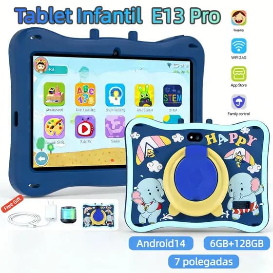 Tablet infantil E13PRO, 7.0 polegadas, 6GB + 128gb de memória android jogo de aprendizagem tablet para pais e filho
