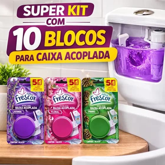 Kit 10 Blocos Tablete Pastilha Sanitária Caixa Acoplada 45g Limpeza Profunda Banheiro Novo Frescor