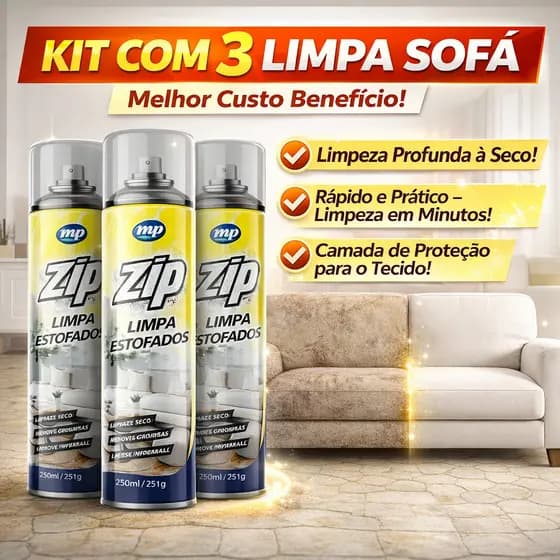 Kit 3 Limpa Estofados Sofa Colchão Cadeira Zip Spray 300ml Espuma Mágica Limpa Fácil Sem Esforço
