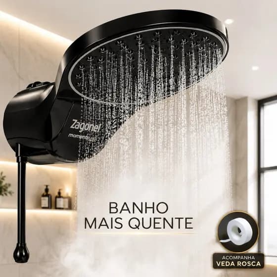 DUCHA CHUVEIRO ELETRICO ELETRONICO MOMENT BLACK ULTRA 127V 5500W + VEDA ROSCA ZAGONEL