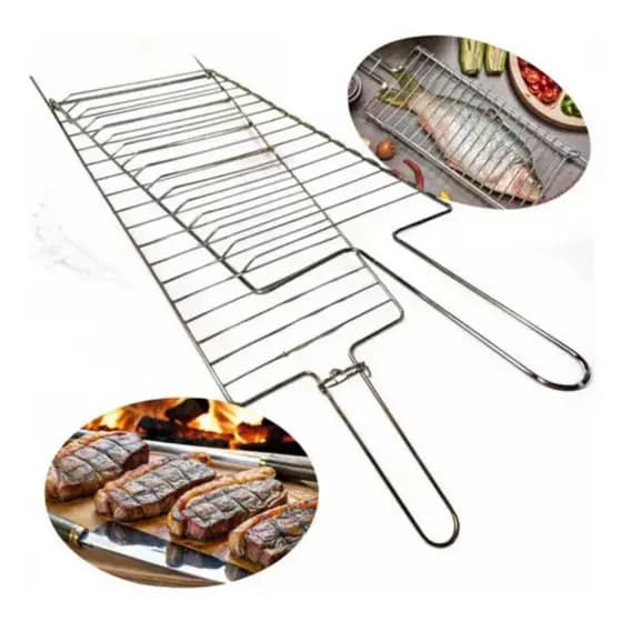 GRELHA SUPER GRILL 02 CHURRASCO EM AÇO CROMADO 72,5x21cm MOR