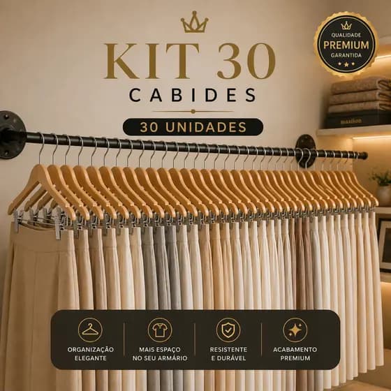 KIT 30 UNIDADES Cabide Madeira MaisonGrip Élégance Premium Presilhas Firmes organizador luxo roupas durável