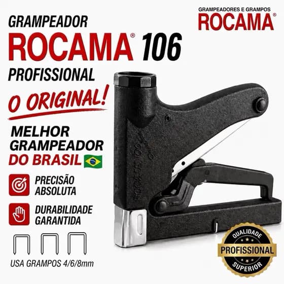 Grampeador Manual Rocama 106 Premium Profissional 4 6 8mm Estofaria Madeira Alta Resistência